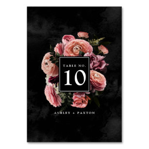Tarjeta De Mesa Romántico y morado rosado Floral Bouquet en negr