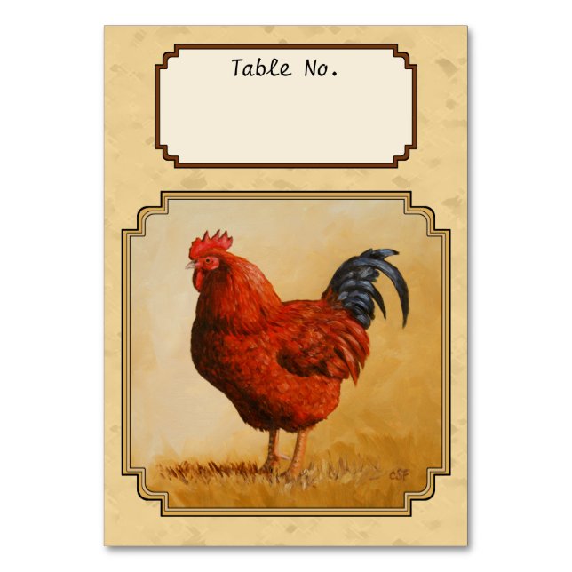 Tarjeta De Mesa Rooster Rojo de Rhode Island Fondo Amarillo (Anverso)