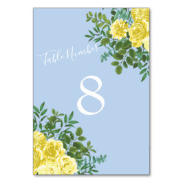 Tarjeta De Mesa Rosa amarillo claro y azul pálido Boda floral