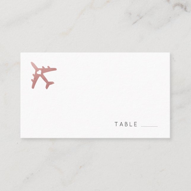Tarjeta De Mesa Rosa Avión de Oro Viaje con tema plano (Anverso)
