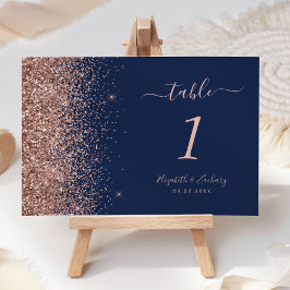 Tarjeta De Mesa Rosa azul moderno Purpurina de oro Boda