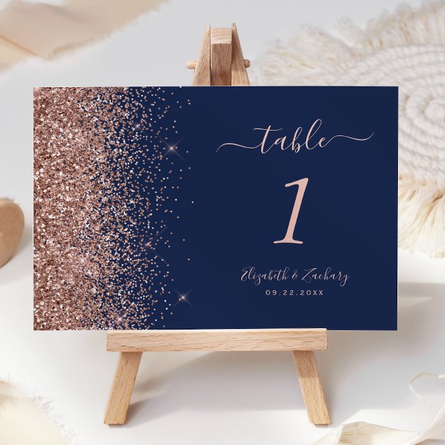 Tarjeta De Mesa Rosa azul  moderno Purpurina de oro Boda (Subido por el creador)
