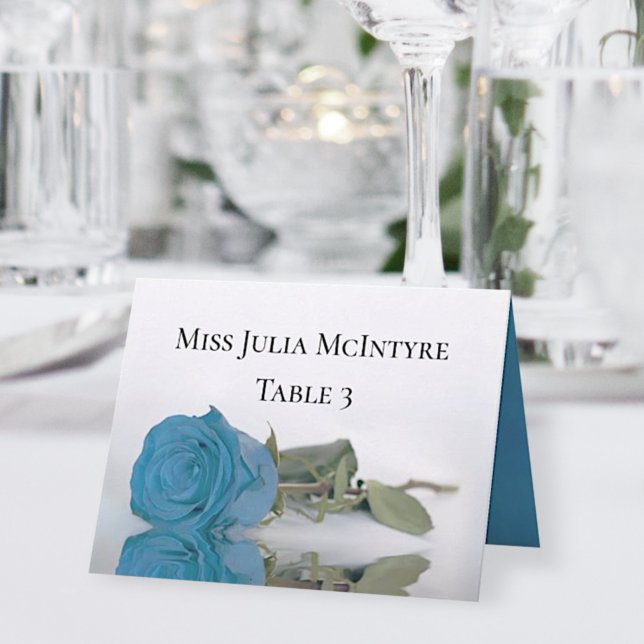 Tarjeta De Mesa Rosa azul turquesa Boda DIY Fold Place Card (Subido por el creador)