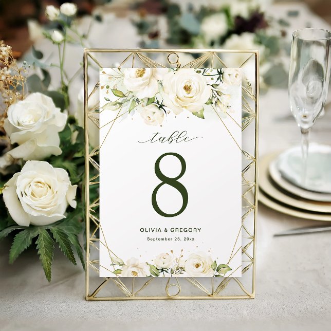 Tarjeta De Mesa Rosa blanca elegante y Boda de línea dorada (Subido por el creador)