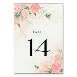Tarjeta De Mesa Rosa Boda de acuarela romántica floral rosa