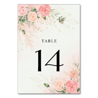 Tarjeta De Mesa Rosa Boda de acuarela romántica floral rosa