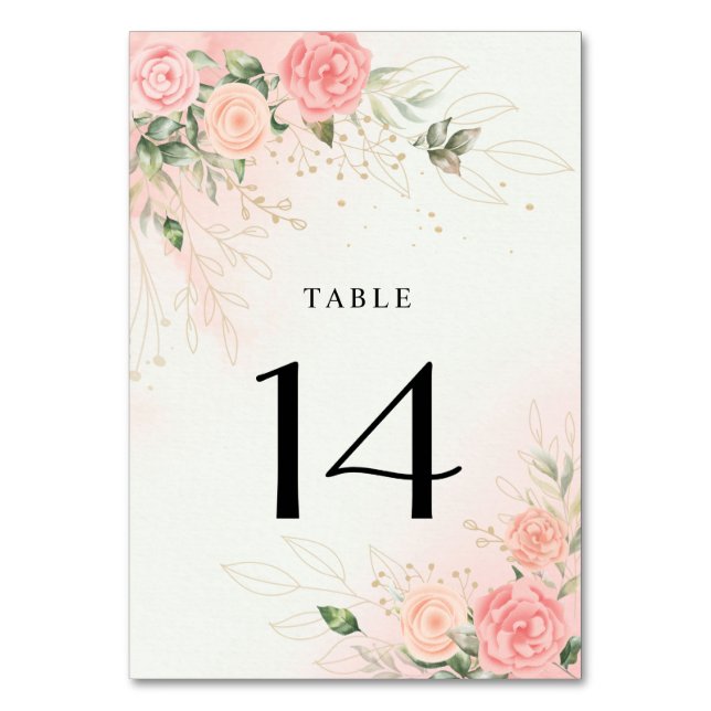 Tarjeta De Mesa Rosa Boda de acuarela romántica floral rosa (Anverso)
