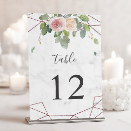 Tarjeta De Mesa Rosa Bohemio Boda de acuarela geométrica de oro