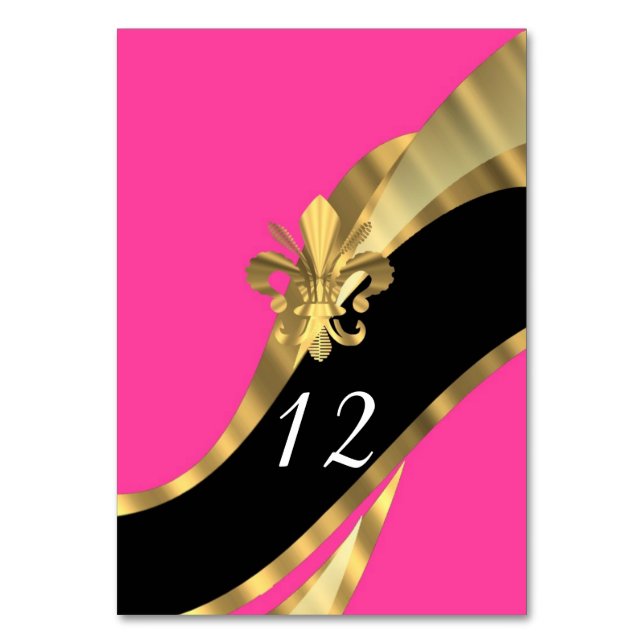 Tarjeta De Mesa Rosa caliente, negro y dorado de lys (Anverso)