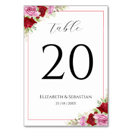 Tarjeta De Mesa Rosa de acuarela floral Boda