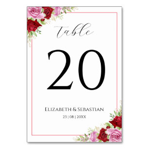 Tarjeta De Mesa Rosa de acuarela floral Boda
