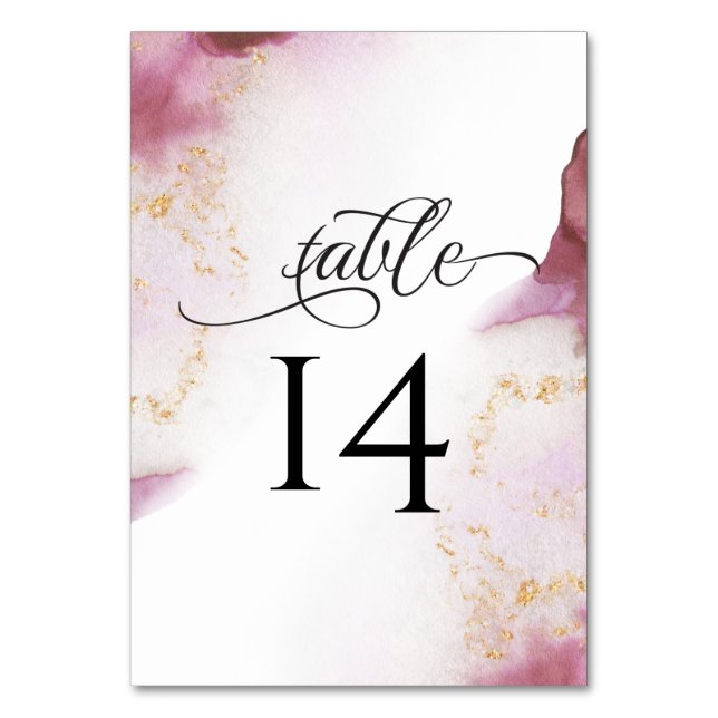 Tarjeta De Mesa Rosa de acuarela Quartz Gold Geode BarefootBride™ (Anverso)