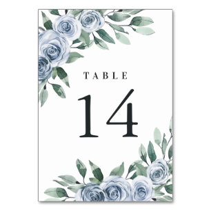 Tarjeta De Mesa Rosa de Boho Floral Elegante Azul Dusty Boda Rústi