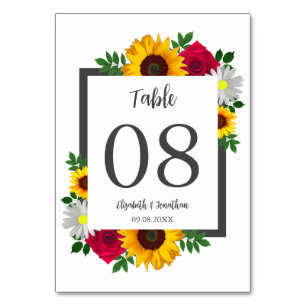 Tarjeta De Mesa Rosa de girasol Daisy Autumn Boda floral
