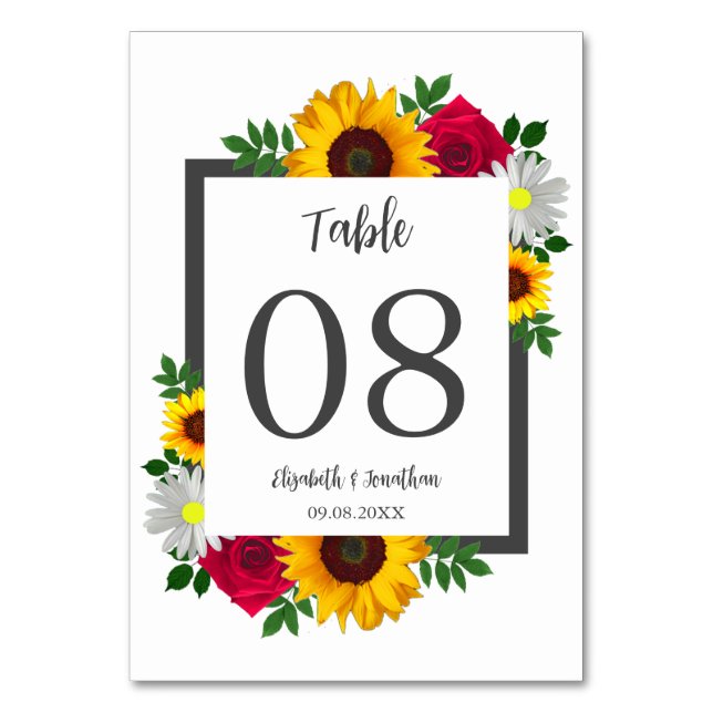 Tarjeta De Mesa Rosa de girasol Daisy Autumn Boda floral (Anverso)