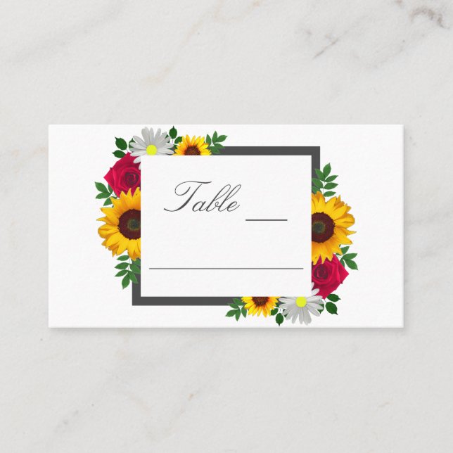 Tarjeta De Mesa Rosa de girasol Daisy Autumn Boda floral (Anverso)