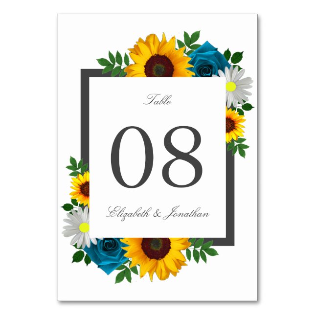 Tarjeta De Mesa Rosa de girasol Daisy Floral Boda (Anverso)