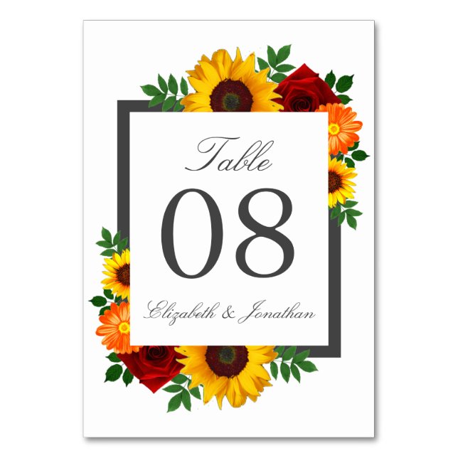 Tarjeta De Mesa Rosa de girasol del atardecer Boda floral (Anverso)