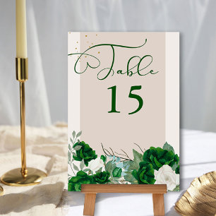 Tarjeta De Mesa Rosa de marfil y verde esmeralda elegante floral