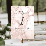 Tarjeta De Mesa Rosa de mármol moderno Purpurina de oro Boda<br><div class="desc">Este elegante diseño cuenta con escritura a mano gris carbón,  letra cursiva y sans serif sobre un fondo de mármol dorado rosa y purpurina falso.</div>