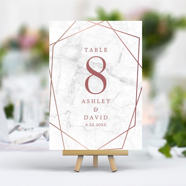 Tarjeta De Mesa Rosa de mármol oro Boda geométrico simple (Subido por el creador)