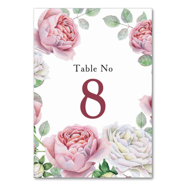Tarjeta de mesa Rosa de Moda rosa borgoñona Boda f (Anverso)