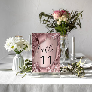 Tarjeta De Mesa Rosa de número de tabla Glam Purpurina Boda 3D