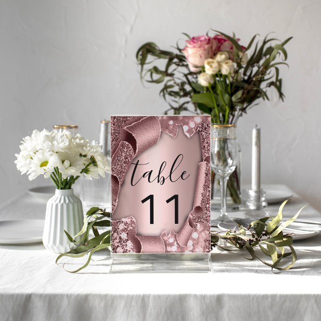 Tarjeta De Mesa Rosa de número de tabla Glam Purpurina Boda 3D (Subido por el creador)