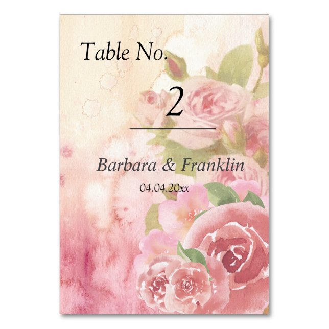 Tarjeta De Mesa Rosa de Rubor Boda botánico (Anverso)