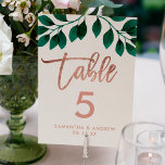 Tarjeta De Mesa Rosa del guión dorado hoja verde número de tabla b<br><div class="desc">Rosa de guion dorado hoja verde boda blanco número de tabla con elegante tipografía de oro rosa falso con foliage de hojas de color verde sobre hormigón blanco,  perfecto para boda de estilo moda industrial</div>
