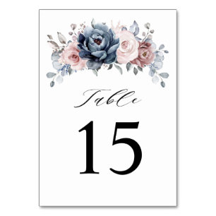 Tarjeta De Mesa Rosa Dusty Blue Mauve Boda Floral de pizarra rosa 