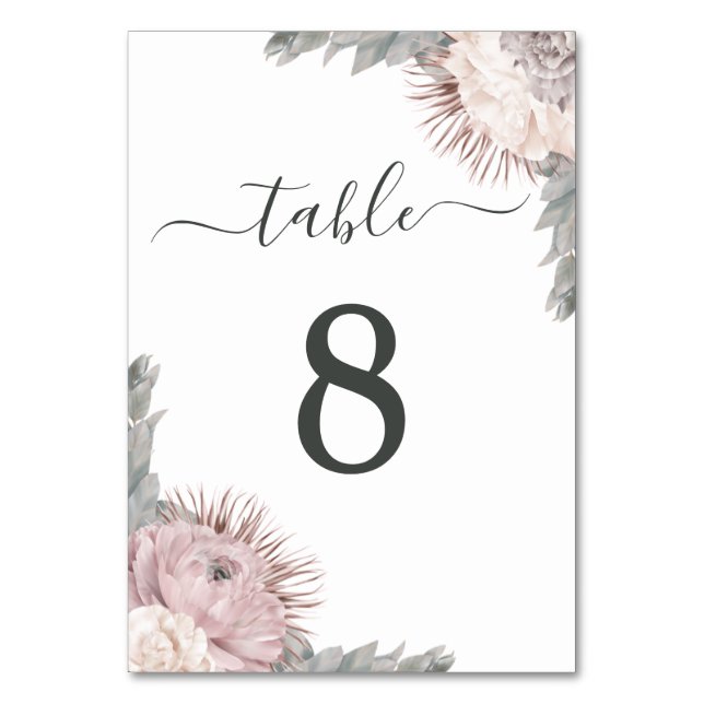 Tarjeta De Mesa Rosa Dusty Boho Boda Flores Secas Florales (Reverso)
