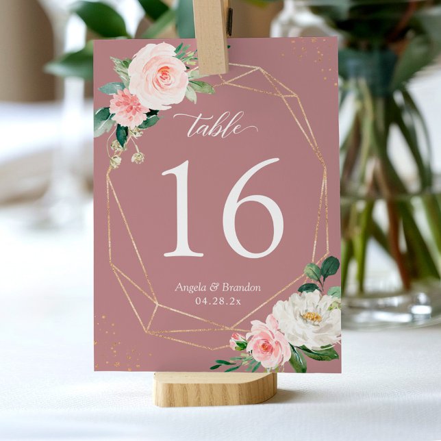 Tarjeta De Mesa Rosa  elegante Rubor Floral Geométrico Boda (Subido por el creador)