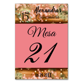 Tarjeta De Mesa Rosa esparcido oro Princesa de Quinceañera español