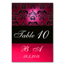 TARJETA DE MESA ROSA, FUCHSIA NEGRA, BLANCO PURPLE DAMASK MONOGRAM