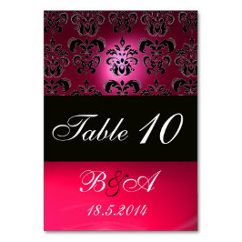 TARJETA DE MESA ROSA, FUCHSIA NEGRA, BLANCO PURPLE DAMASK MONOGRAM