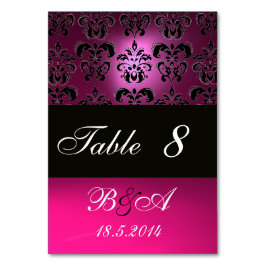 TARJETA DE MESA ROSA, FUCHSIA NEGRA, BLANCO PURPLE DAMASK MONOGRAM
