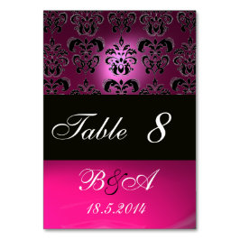 TARJETA DE MESA ROSA, FUCHSIA NEGRA, BLANCO PURPLE DAMASK MONOGRAM
