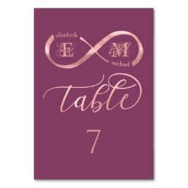Tarjeta De Mesa Rosa infinito oro romántico monograma cassis