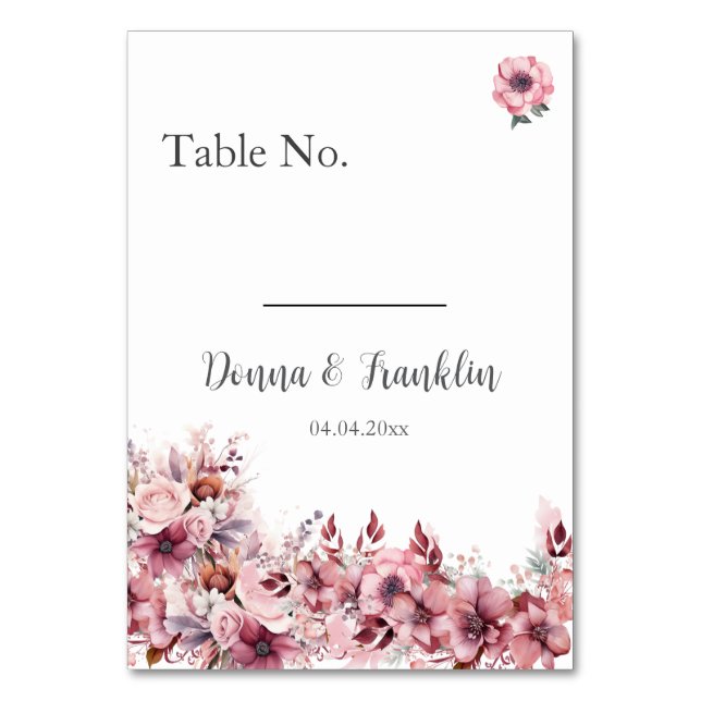 Tarjeta De Mesa Rosa moderno Boda rosado número de tabla (Anverso)
