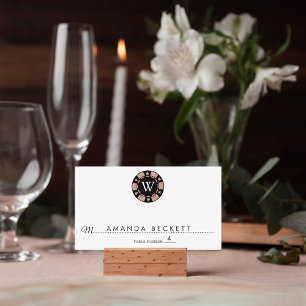 Tarjeta De Mesa Rosa Monograma de Oro Poker Chip Boda de Casino