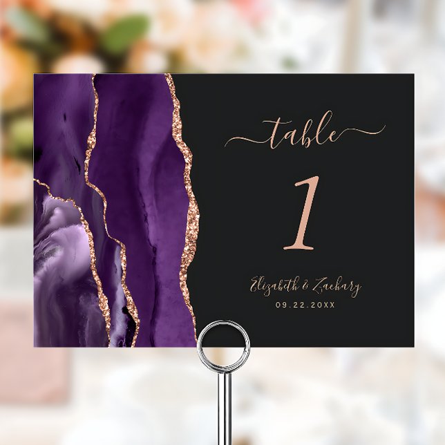 Tarjeta De Mesa Rosa morado Agate de oro Boda oscuro (Subido por el creador)