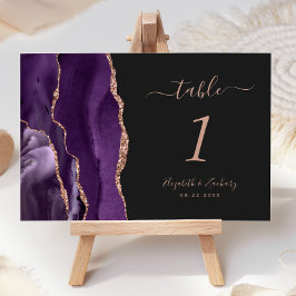 Tarjeta De Mesa Rosa morado Agate de oro Boda oscuro