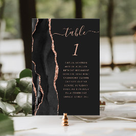 Tarjeta De Mesa Rosa Negra Oro Ágata Nombres de Invitados Oscuros
