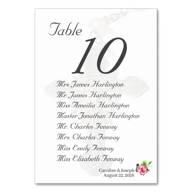 Tarjeta De Mesa Rosa Nuptial Boda (Anverso)