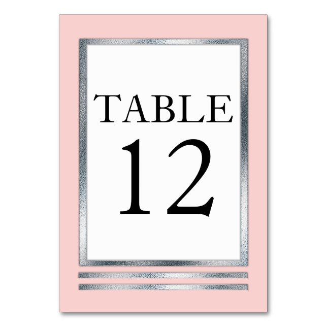 Tarjeta De Mesa Rosa | Plata | Blanco Moderno Sencillo Elegante (Anverso)