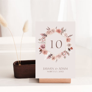 Tarjeta De Mesa Rosa polvoriento Boho Pampas Boda Número de tabla