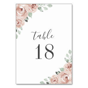 Tarjeta De Mesa Rosa Polvoriento Floral Acuarela Elegante Boda