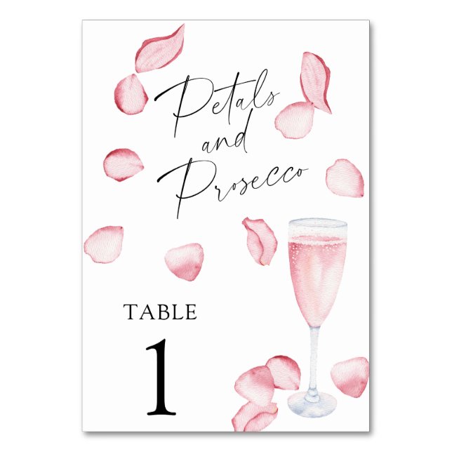 Tarjeta De Mesa Rosa Prosecco - número de tabla boda (Anverso)