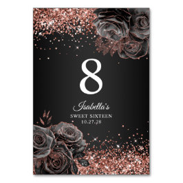 Tarjeta De Mesa Rosa Purpurinoso Oro Negro Glam Dulce Dieciséis
